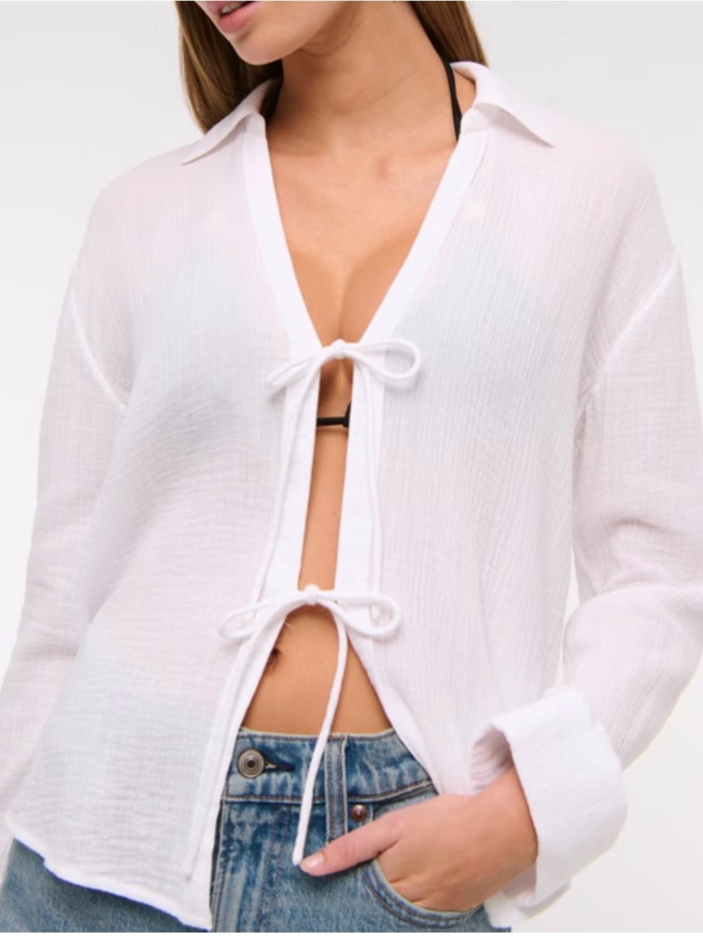 Abercrombie & Fitch Cotton Tie Open‎ Front Women’s Top Coastal Layering Resort
